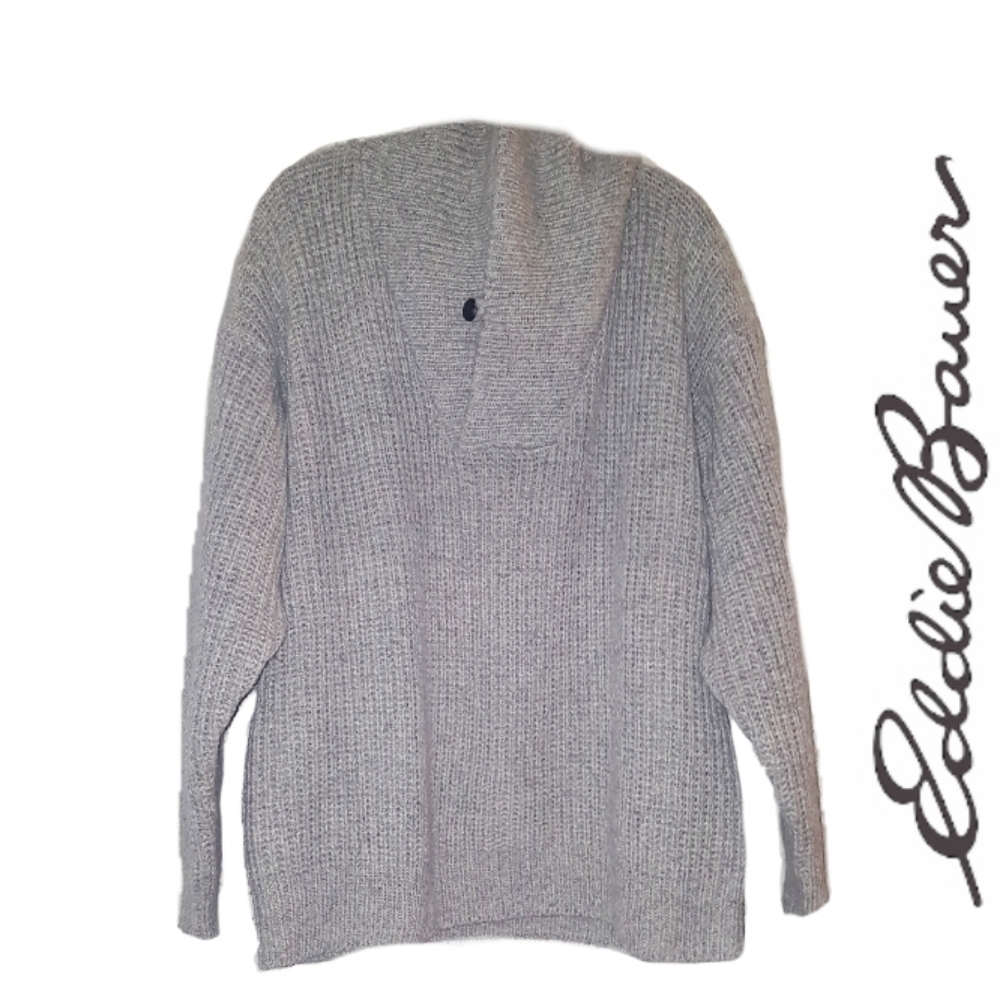 Eddie Bauer Light Brown Wool Sweater Button Loop Shawl Collar Mens Winter L